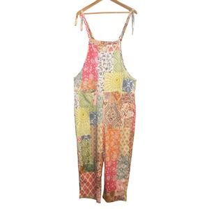 Boho Patchwork Overalls Jumpsuit Womens L/XL Artsy Cottage Festival Indie